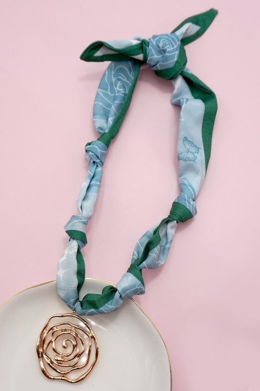 Rose Pendant Scarf Necklace