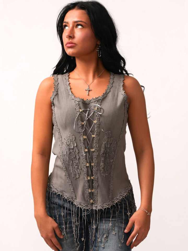 Silver Lace Fringe Corset