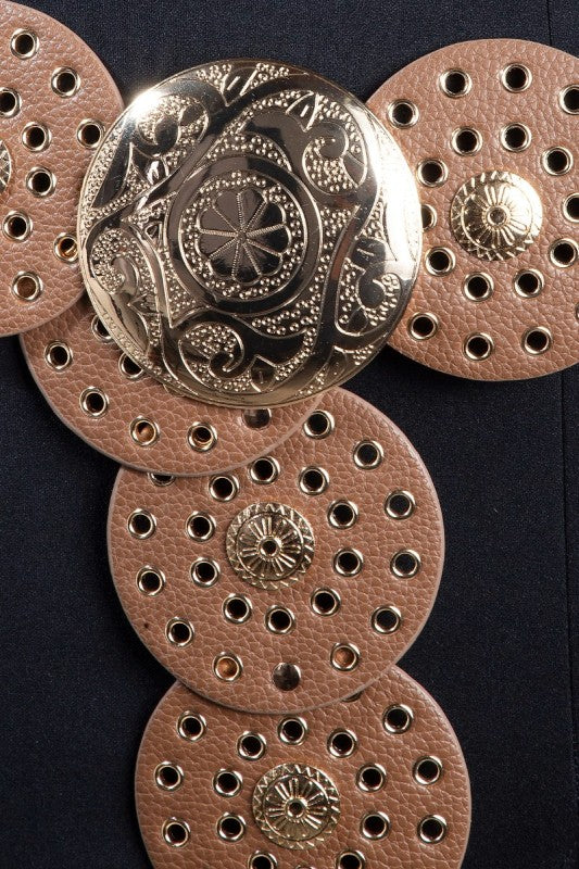 Brown Western Faux Leather Disc Belt