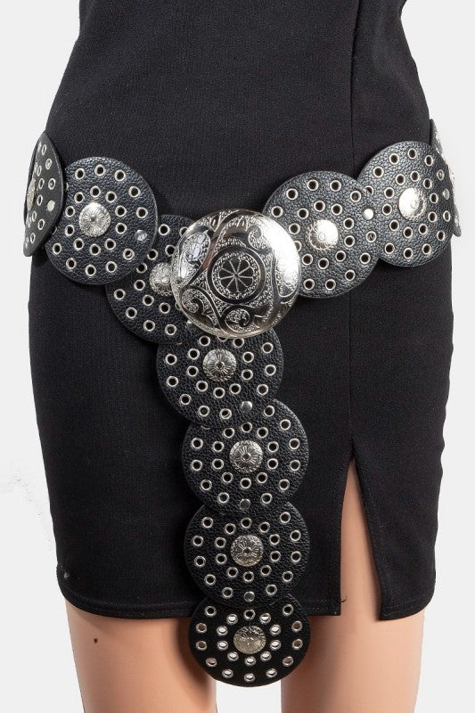 Black Western Faux Leather Disc Belt