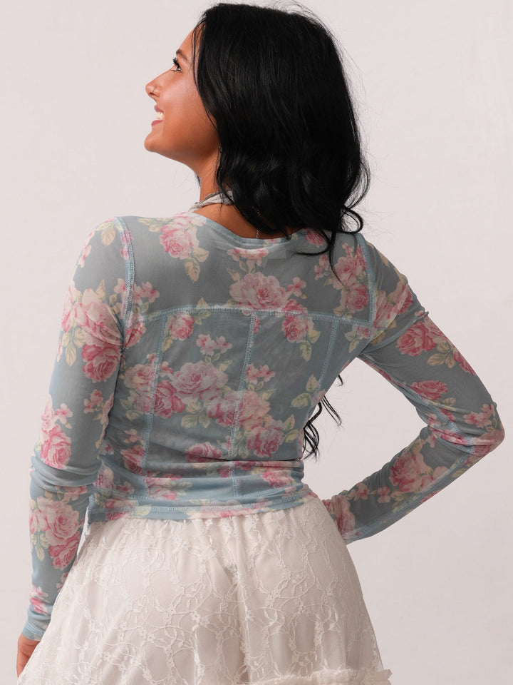 Floral Mesh Long Sleeve Top