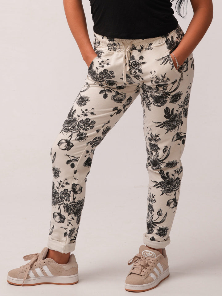 Black and Cream Floral Joggers