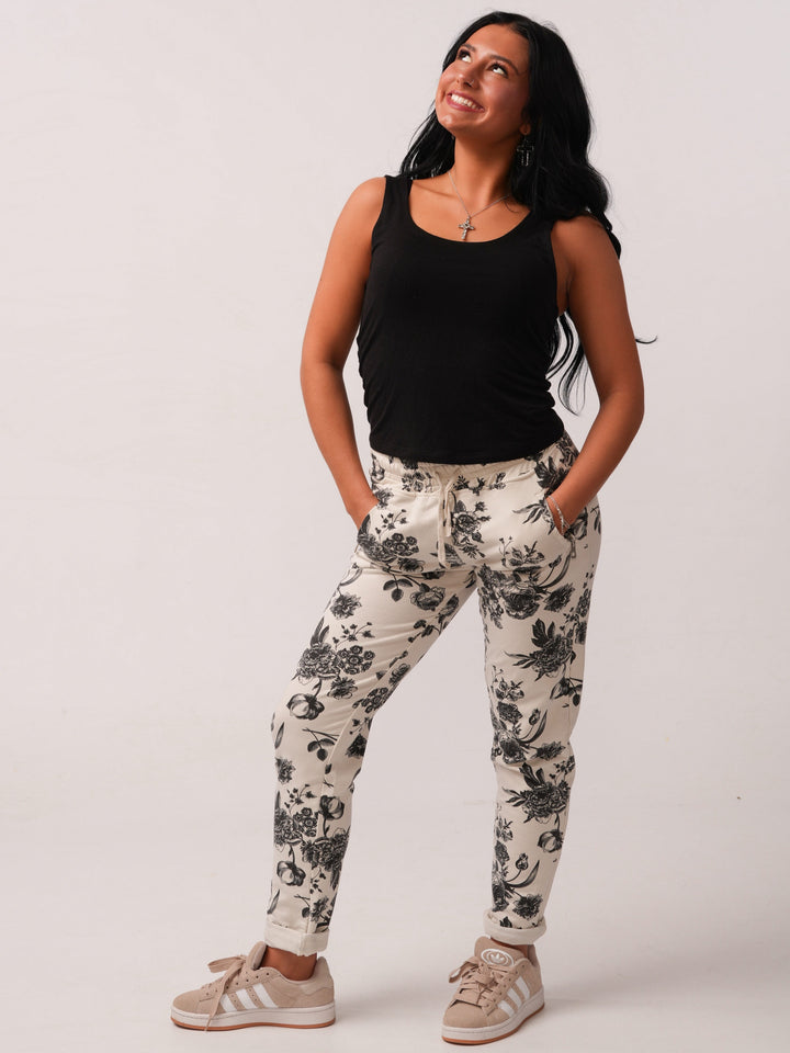 Black and Cream Floral Joggers
