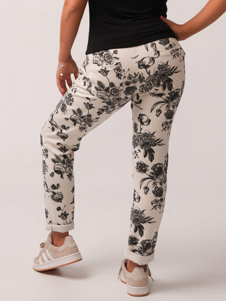Black and Cream Floral Joggers