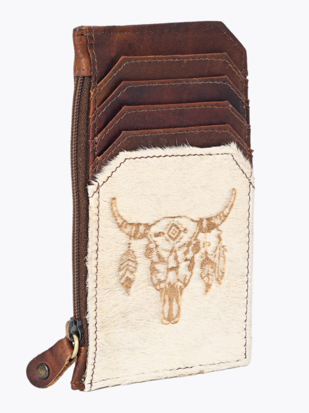 Western Cow Skull Leather Card Holder