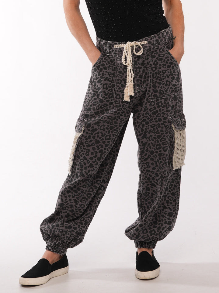 POL Leopard Denim Joggers