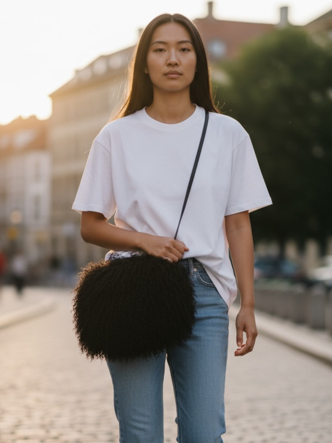 Black Tibetan Lamb Muff Bag