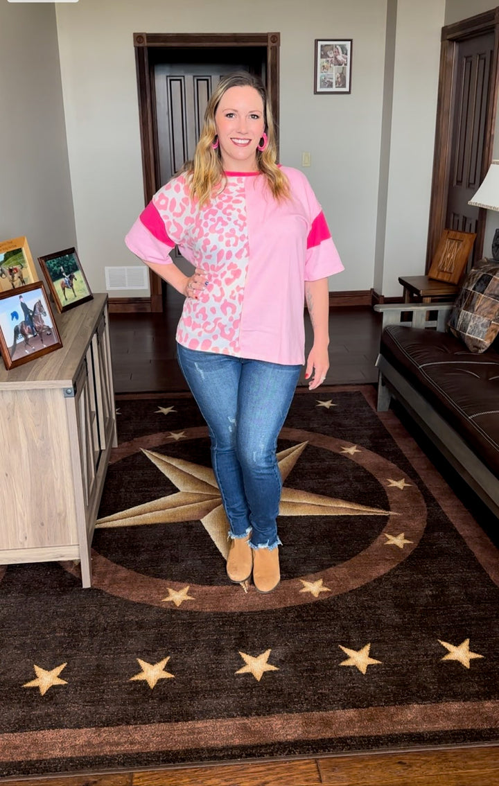 Cotton Color Block with Leopard Print Top - Salt and Grace Boutique