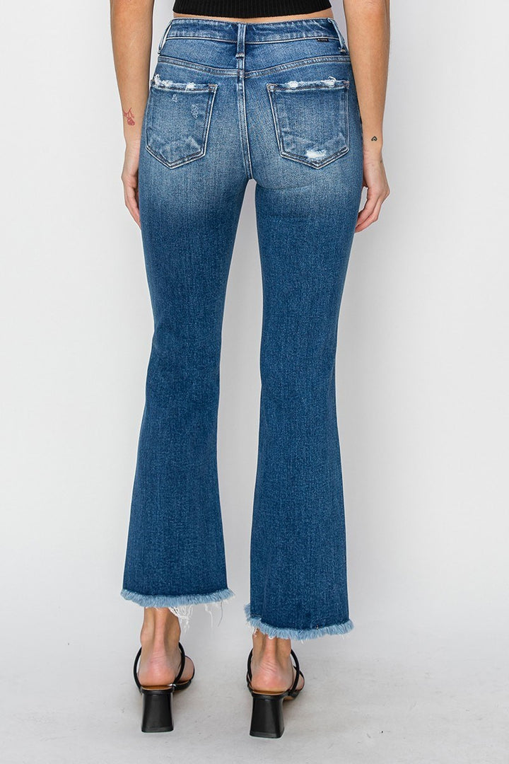 Risen MID RISE FRAYED STEP HEM ANKLE STRAIGHT JEANS