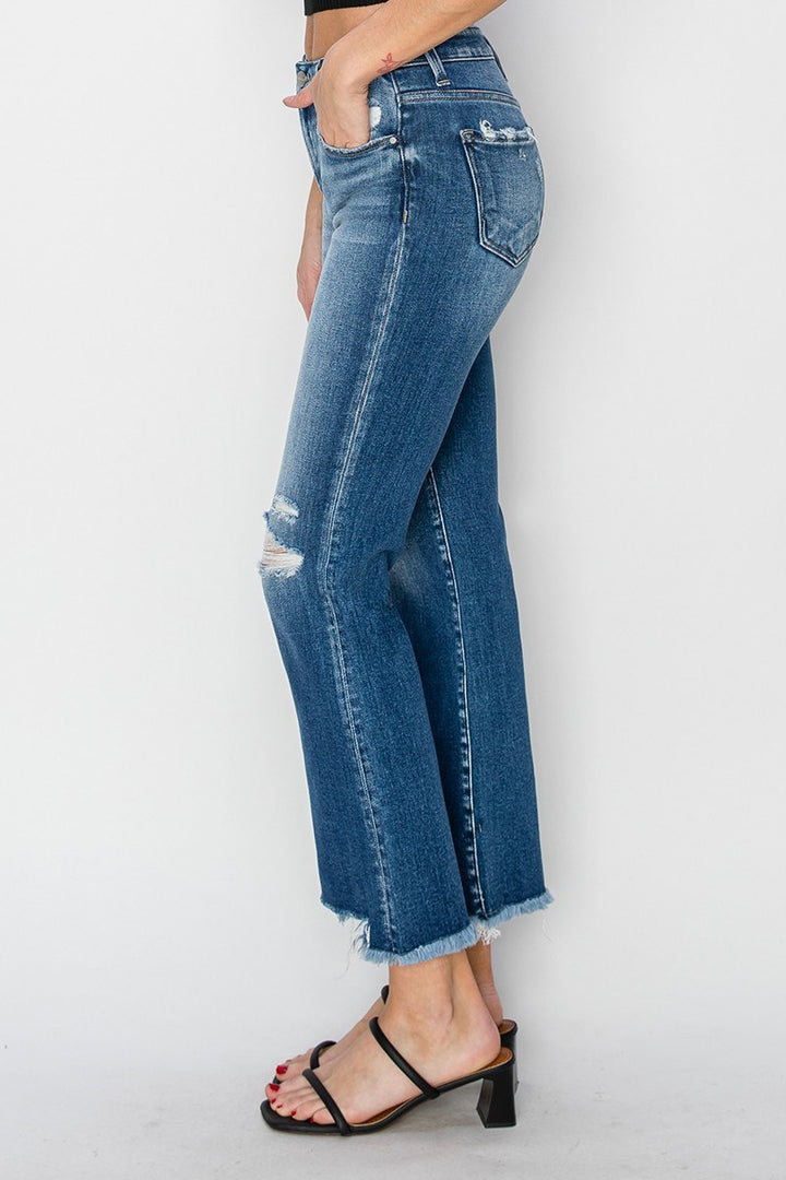 Risen MID RISE FRAYED STEP HEM ANKLE STRAIGHT JEANS