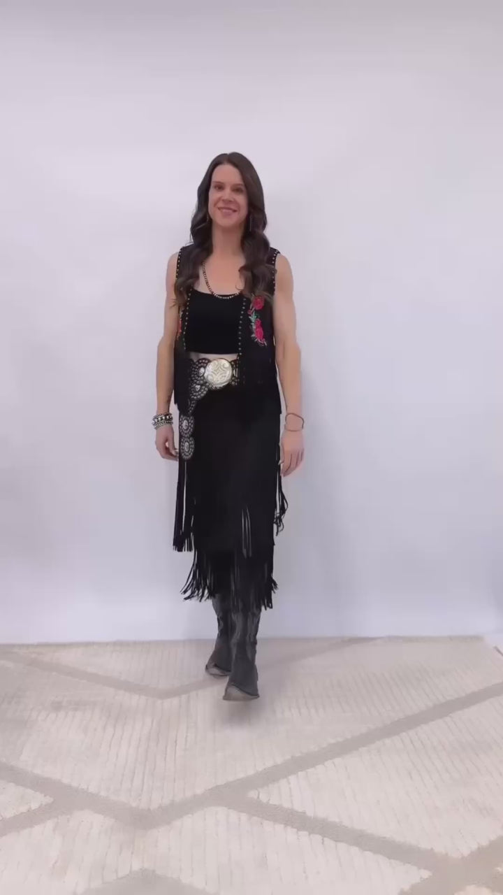 High Waist Suede Fringe Skirt