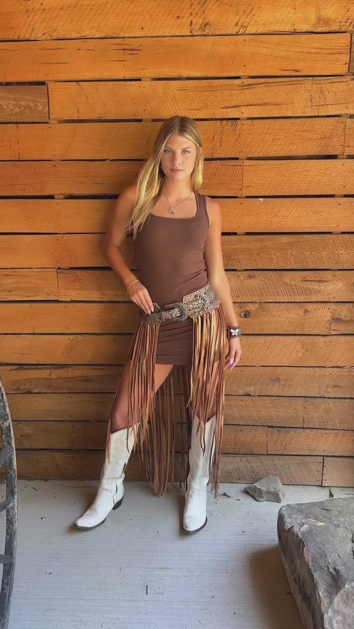 Kurtman Mocha Fringe Skirt Western Belt