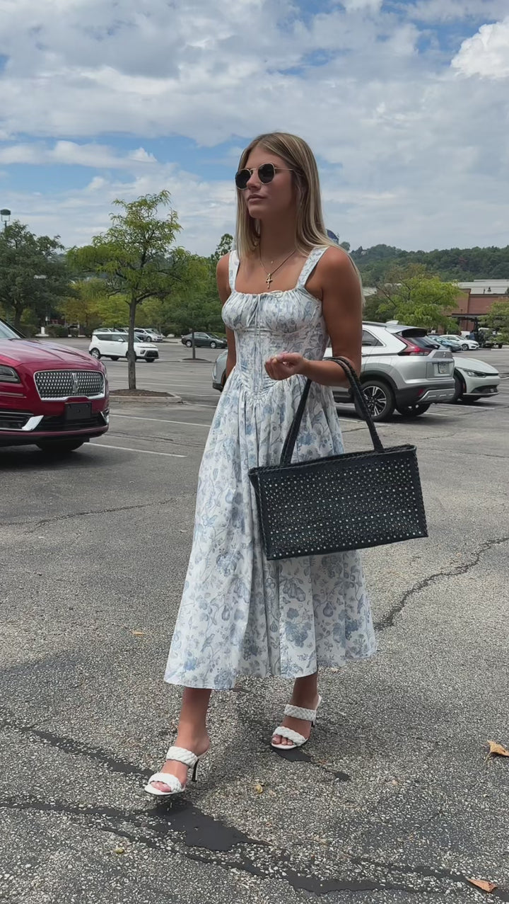 Poplin Floral Side Slit Midi Dress