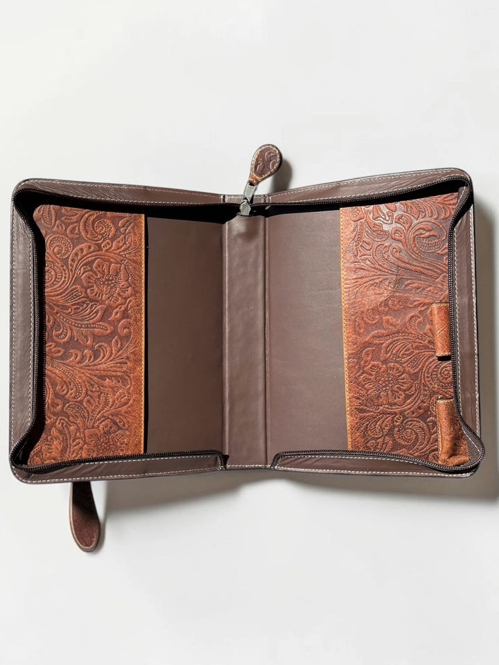 Yellow Aztec Tooled Leather Bible Cover