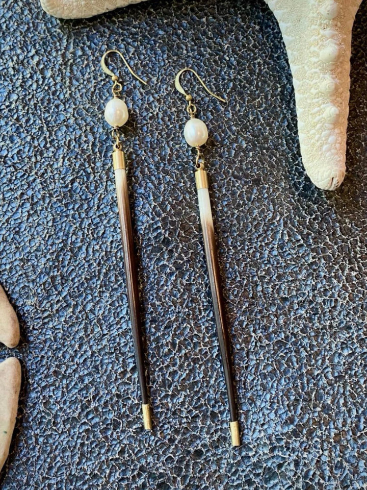 Porcupine Quill & Freshwater Pearl Dangle Earrings