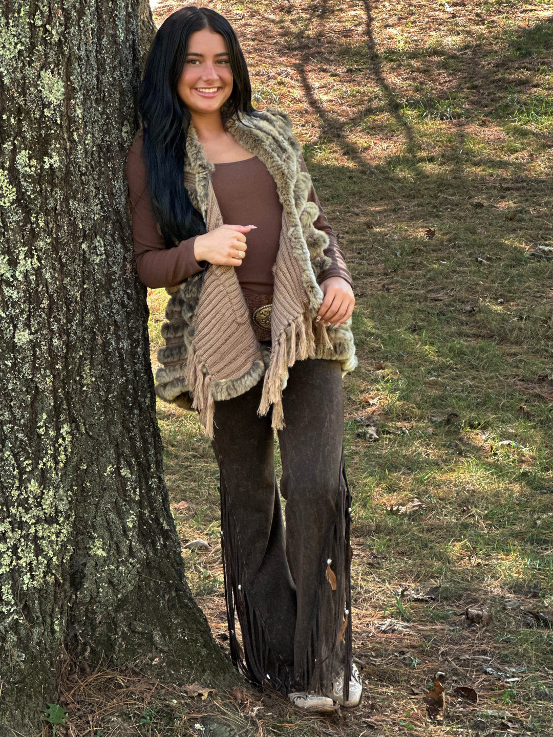 Natural Rex Rabbit Pocket Shawl Vest