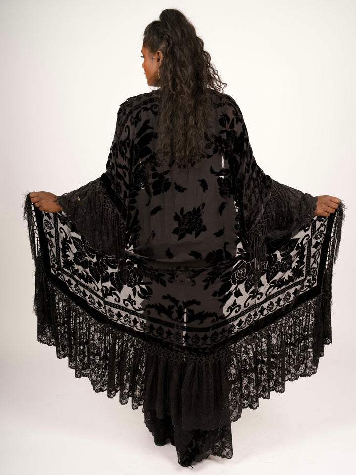 Pat Dahnke Black Stevie Nicks Burnout Velvet & Lace Duster