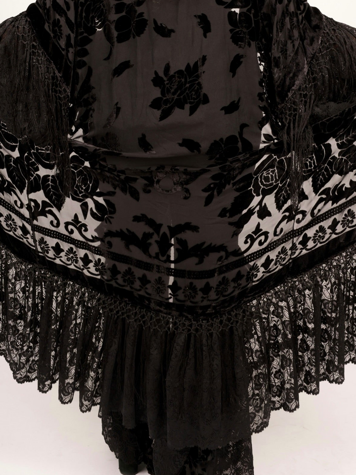 Pat Dahnke Black Stevie Nicks Burnout Velvet & Lace Duster