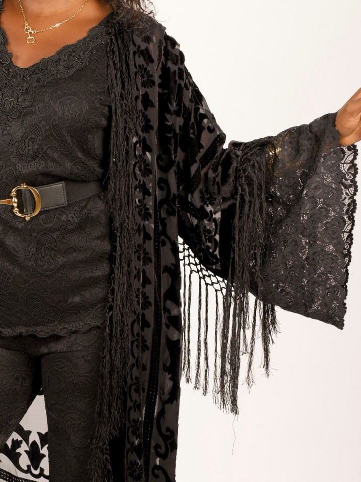 Pat Dahnke Black Stevie Nicks Burnout Velvet & Lace Duster