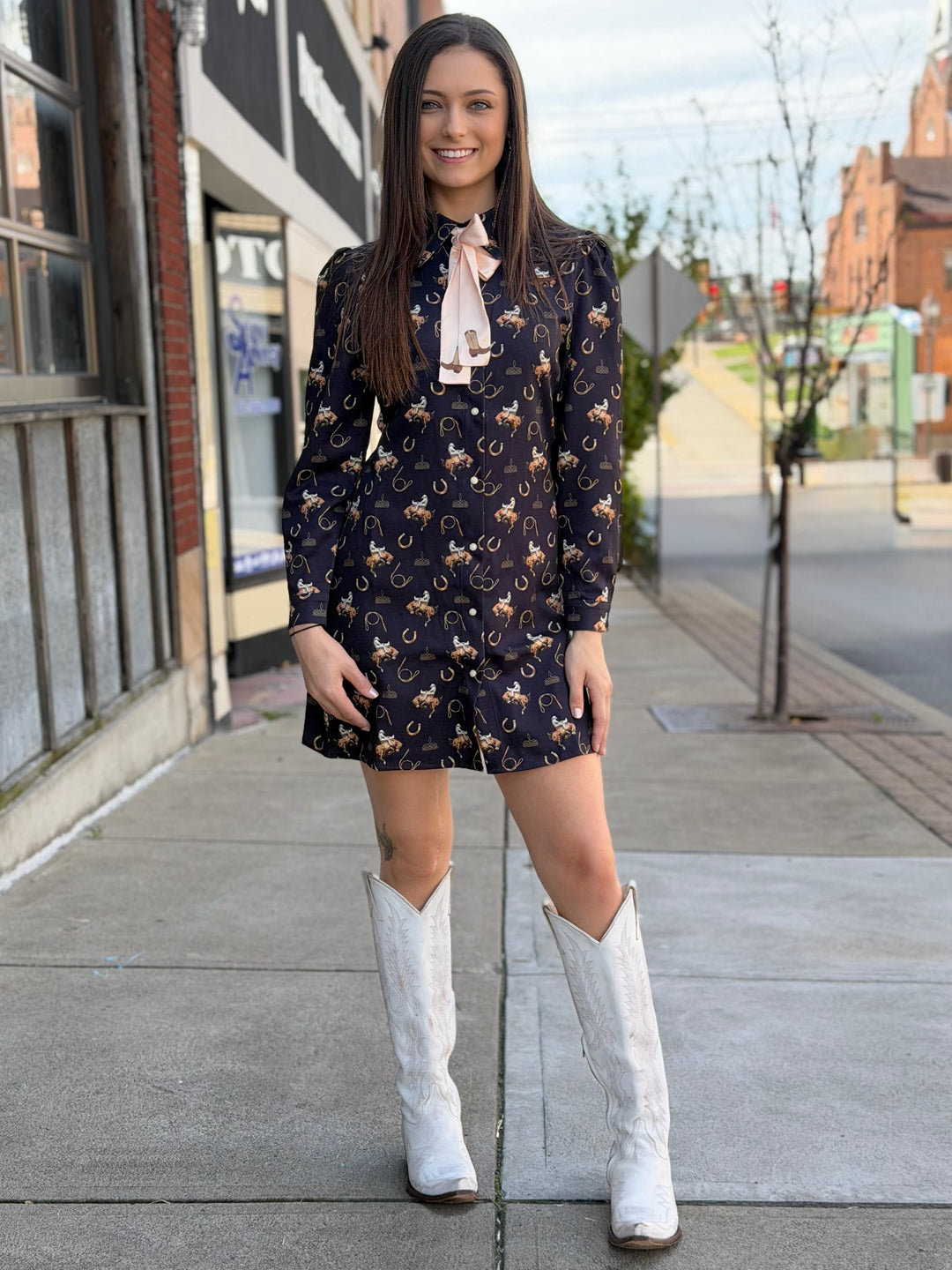 Cowgirl Charm Bow-Tie Western Print Dress