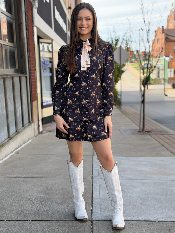 Cowgirl Charm Bow-Tie Western Print Dress