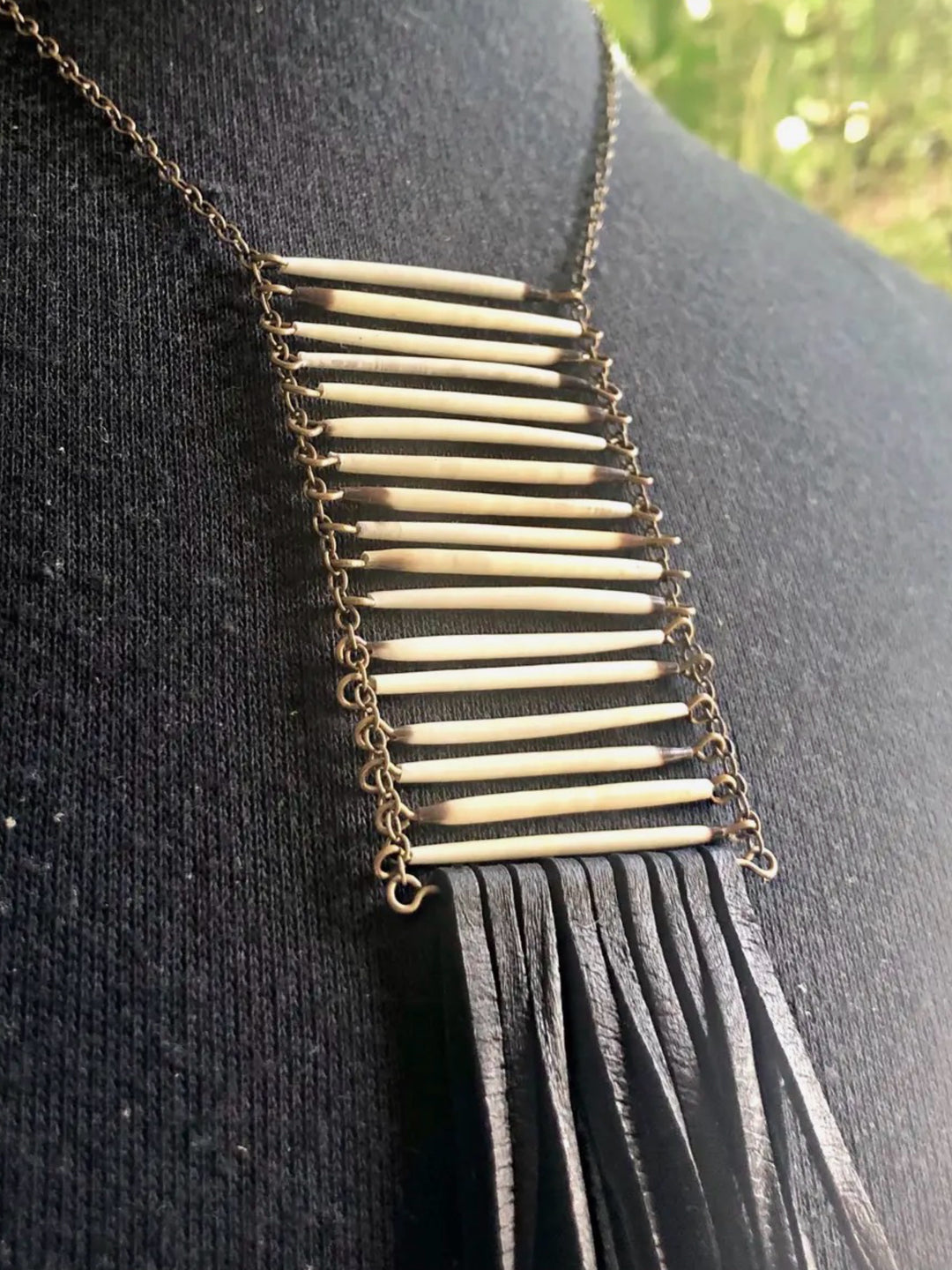Porcupine Quill Breastplate Necklace with Leather Fringe