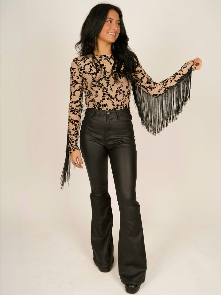 Fringe Long Sleeve Mesh Top