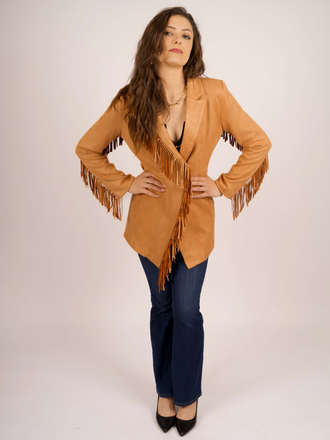 Boho Cowgirl Fringed Faux Suede Blazer