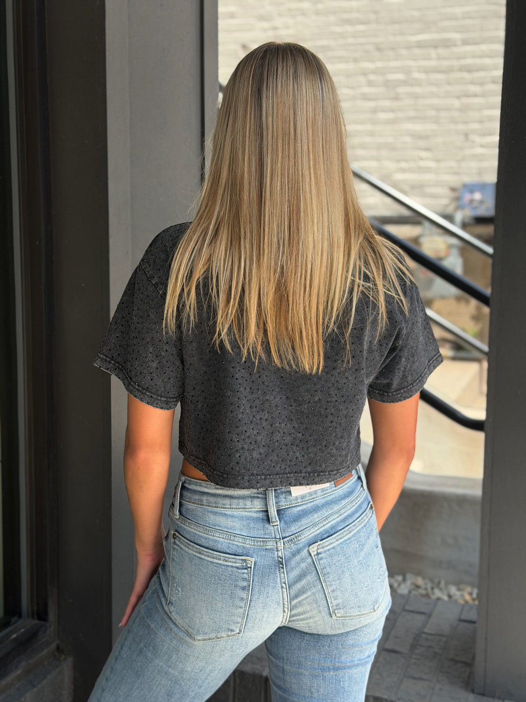 Cropped VIP Rhinestone Tee Shirt