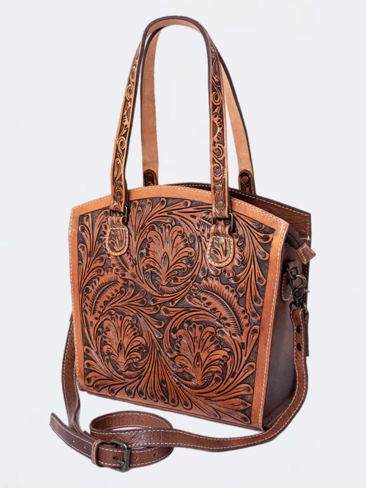Frontier Elegance Hand-Tooled Leather Tote