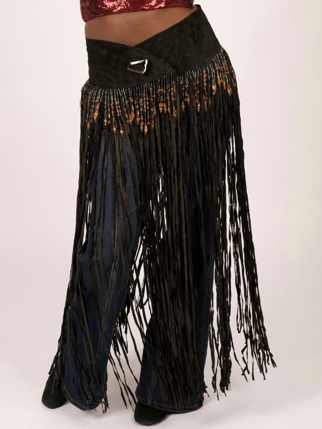 Long Suede Fringe Western Belt with Iridescent Beading by Pat Dahnke