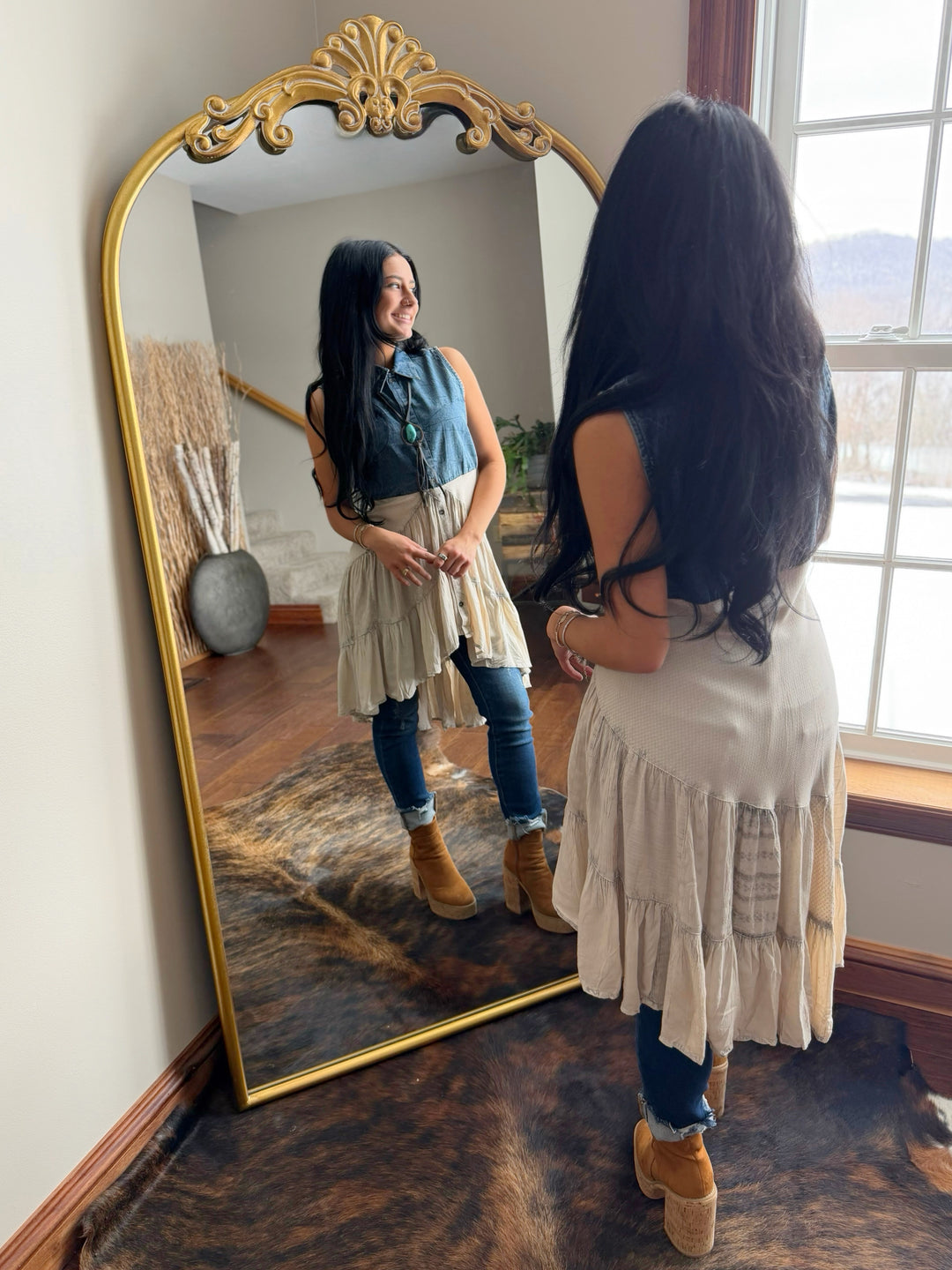 Boho Outlaw Asymmetrical Denim Tunic Top