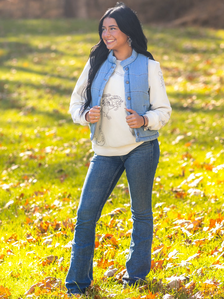 Light Wash Quilted Denim Puffer Vest