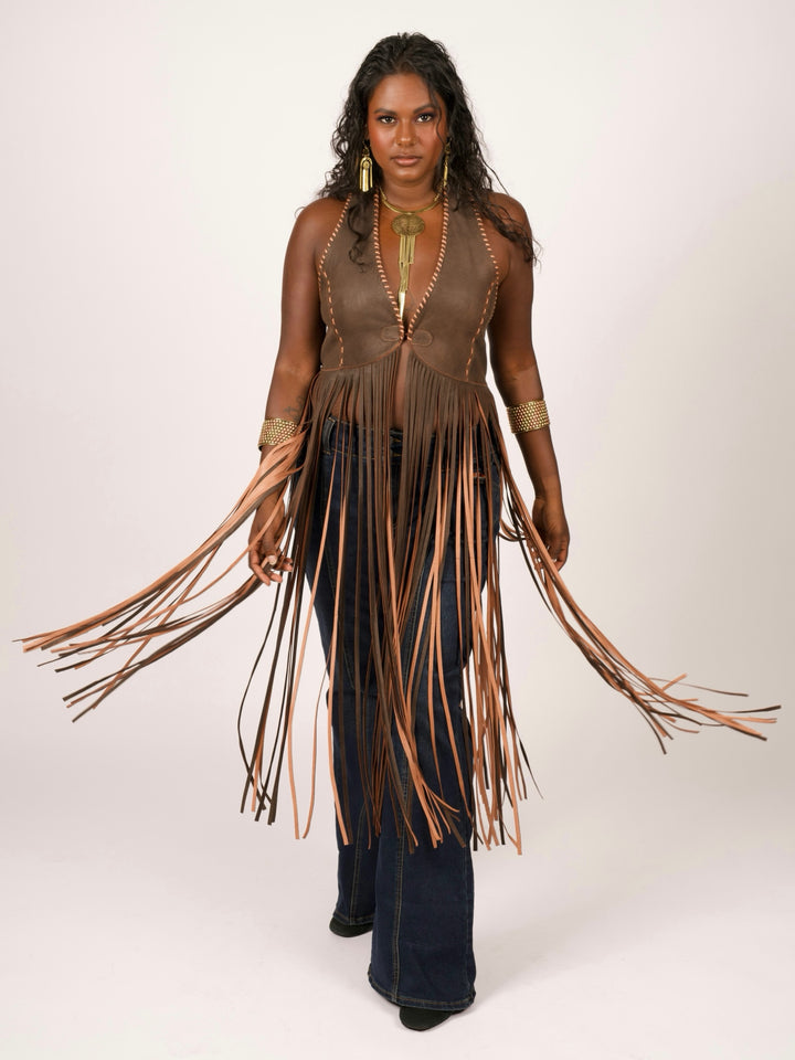 Leather Fringe Halter Top