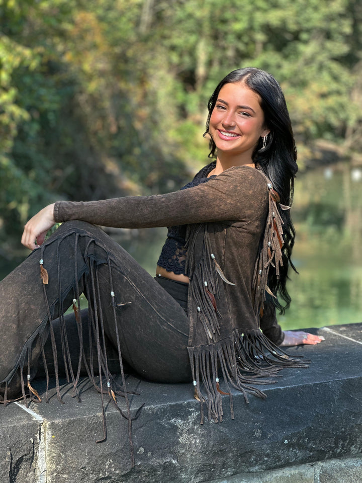 Fringe & Feather Mineral Wash Western Leggings
