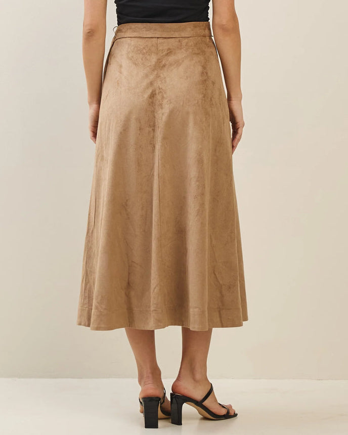 Chic In Suede Belted Midi Skirt