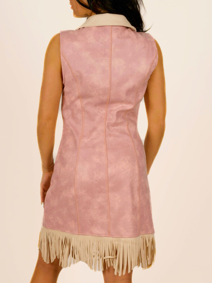 Rodeo Belle Pink Faux Suede Fringe Dress