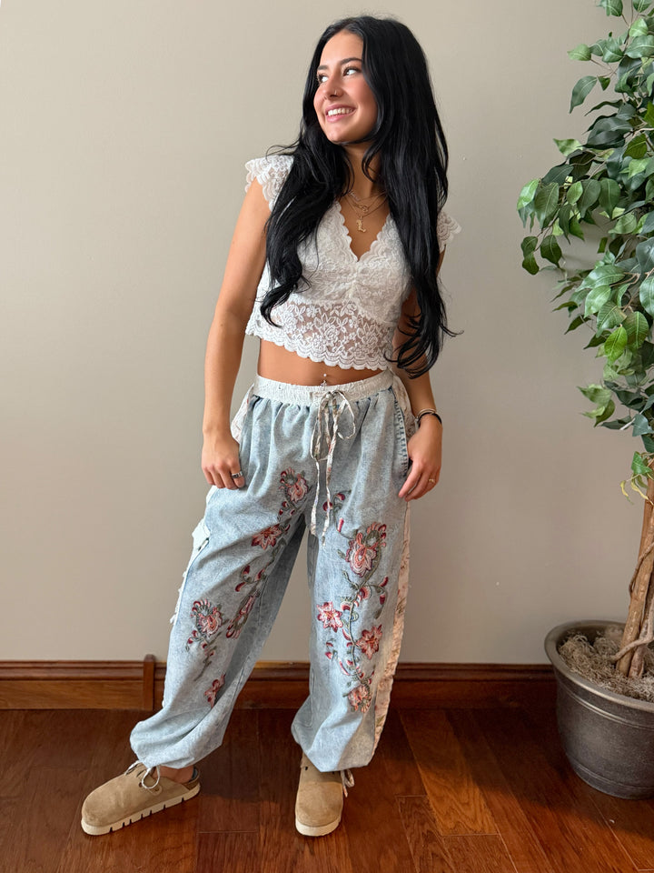 POL Denim Delight Boho Jogger Pants