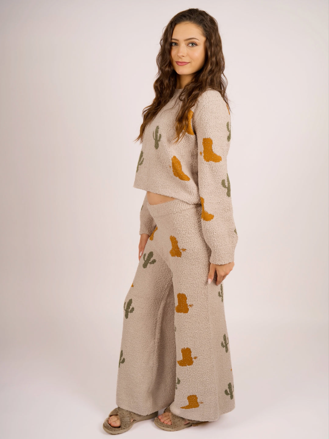 Southwest Cactus Western Knit Loungewear Set for Women