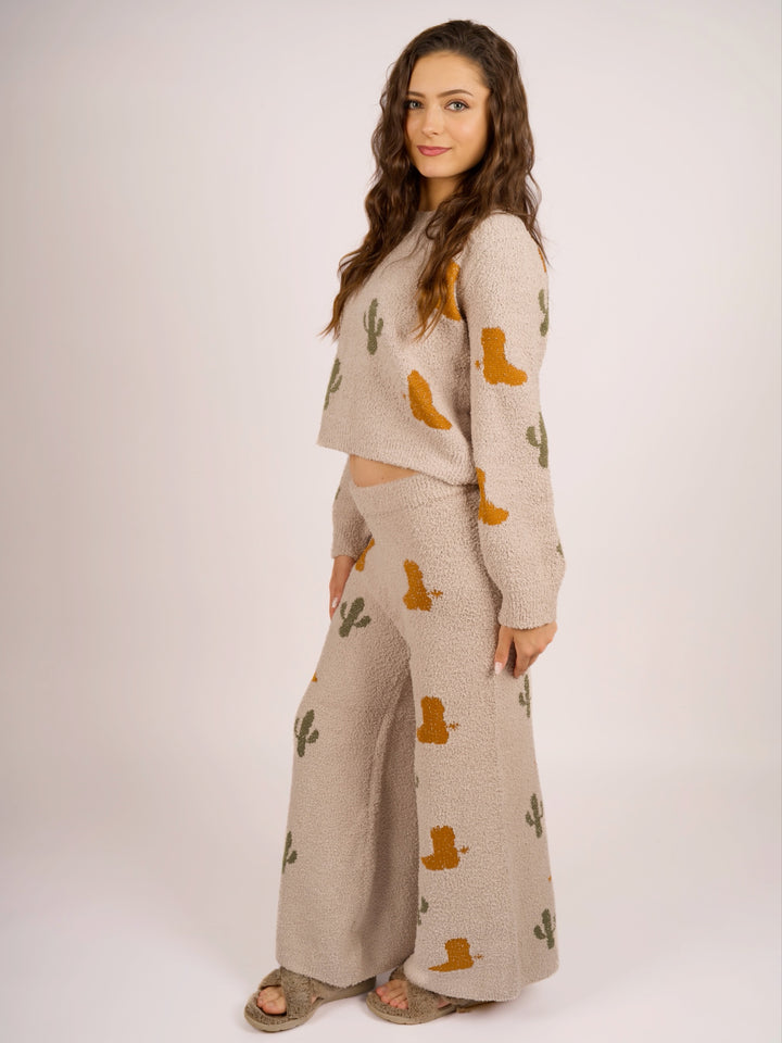 Southwest Cactus Western Knit Loungewear Set for Women