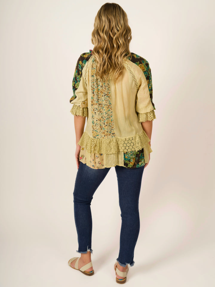 Vintage Patchwork Boho Peasant Tunic Top