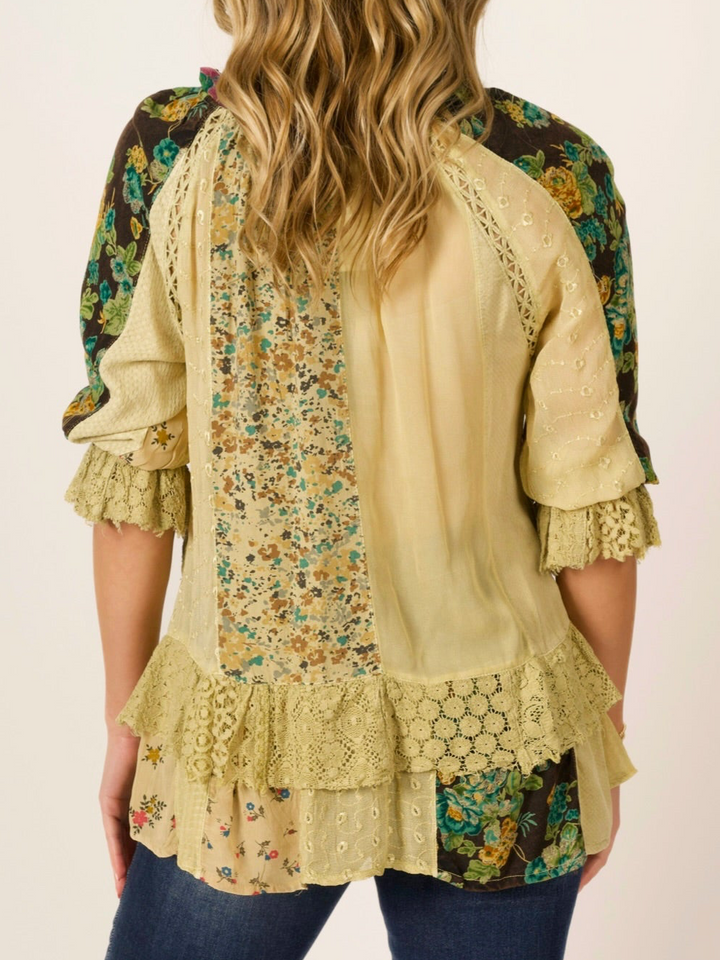 Vintage Patchwork Boho Peasant Tunic Top