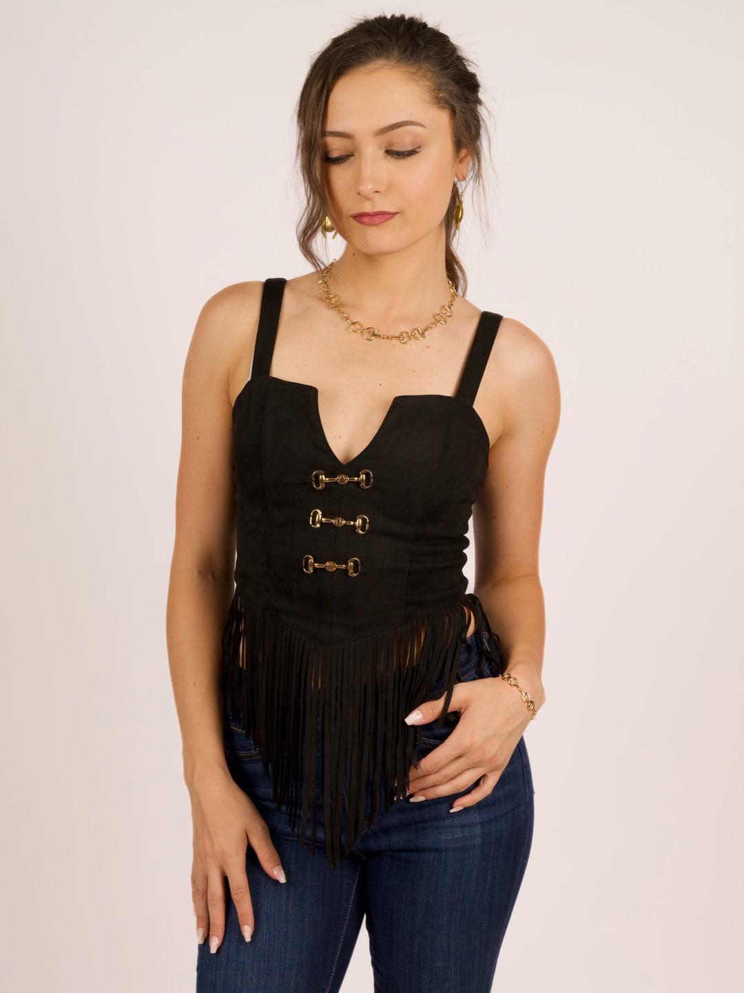 Fringe Horse-Bit Corset Tank Top