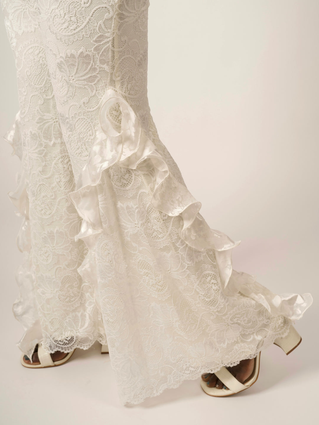 Pat Dahnke Luxury Ivory Lace Flare Leg Leggings