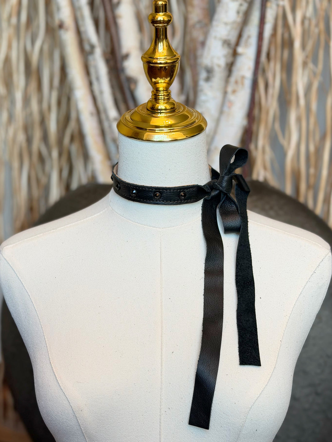 Black Crystal Leather Choker Necklace
