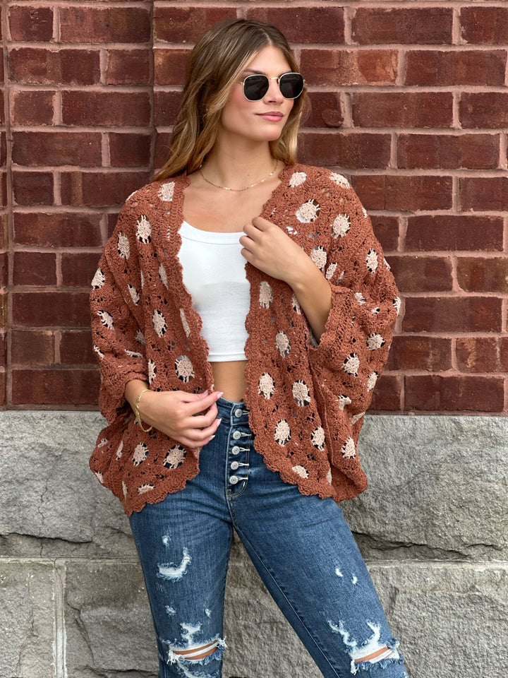 POL Cozy Batwing Chenille Floral Cardigan