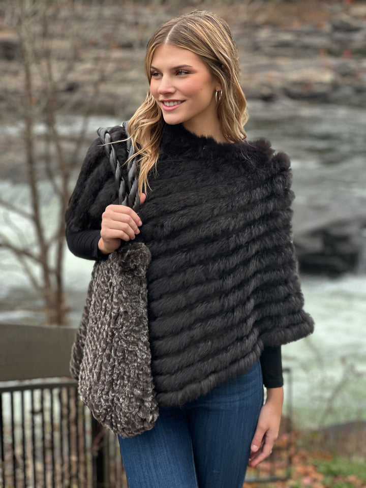 Chocolate Knitted Rabbit Fur Poncho