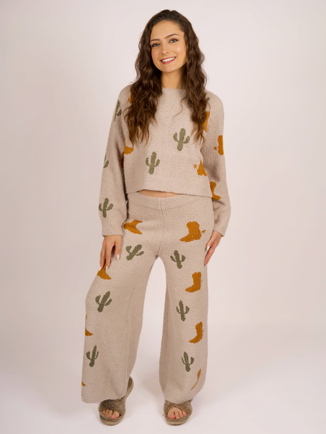 Southwest Cactus Western Knit Loungewear Set for Women