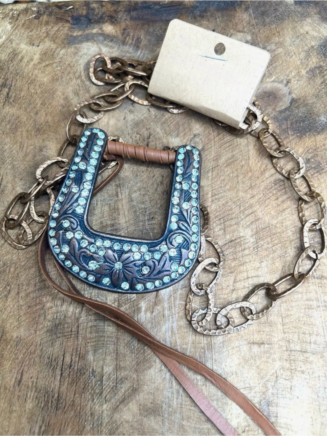 Rodeo Royalty Western Belt Buckle Necklace Copper