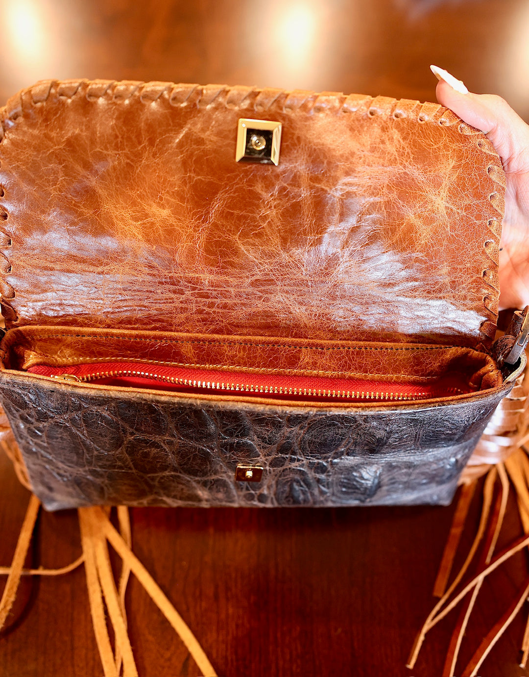 Kurtman Turquoise Stone Fringe Purse